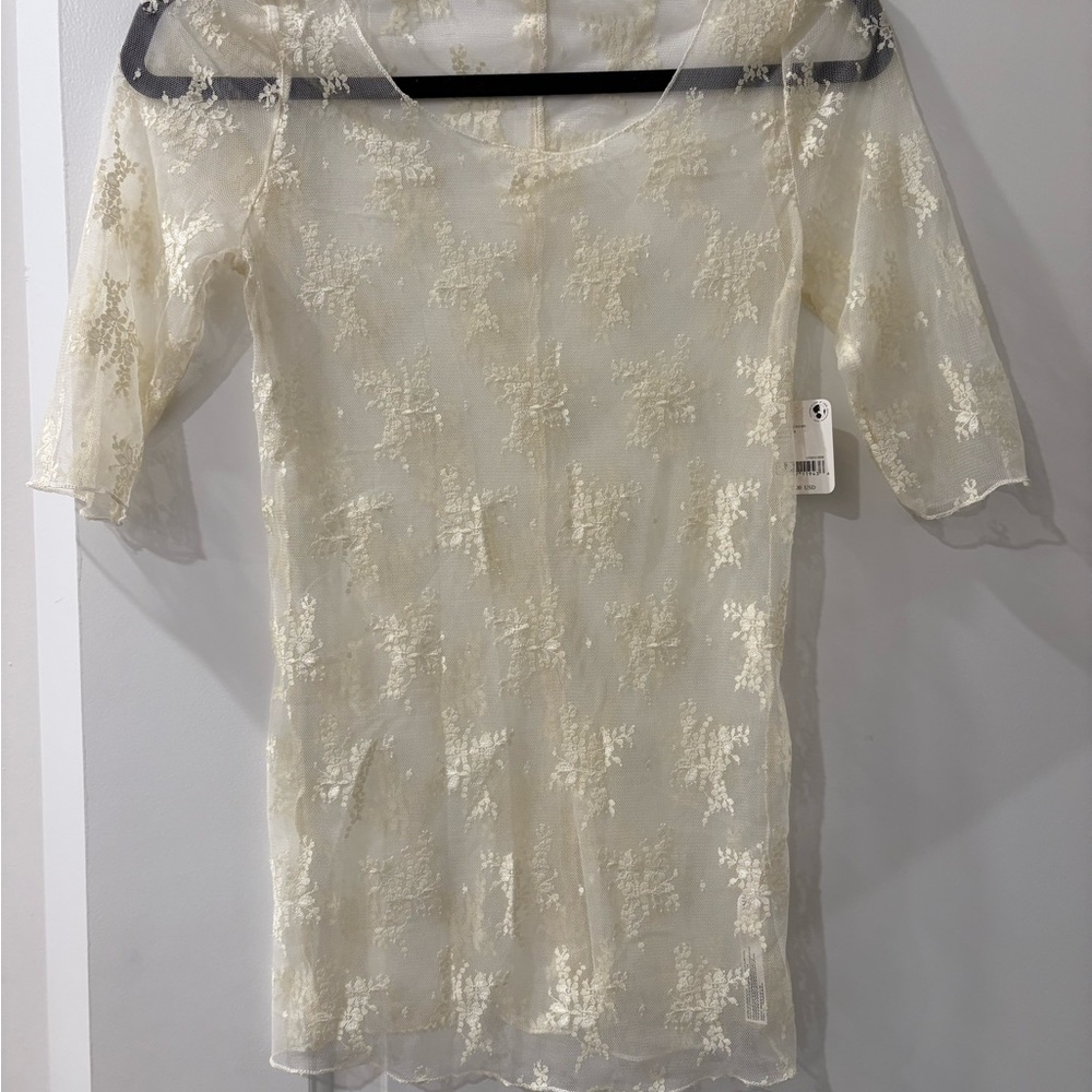 Elegant Sheer Lace Dress - Cream